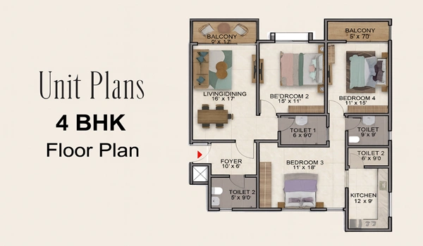 Floor Plan Variants Brigade WTC Devanahalli Floor Plan - 2, 3 and 4 BHK Configurations